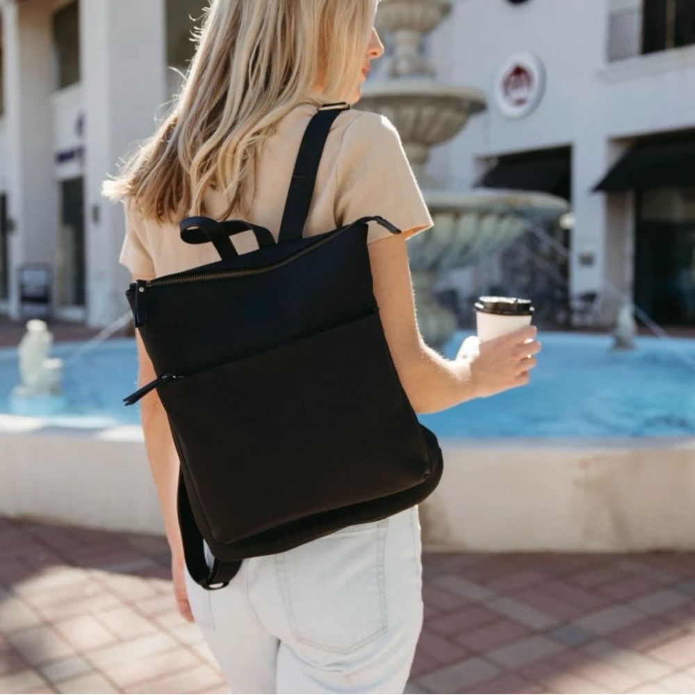 Andar Addison Black Leather Backpack Laptop Bag